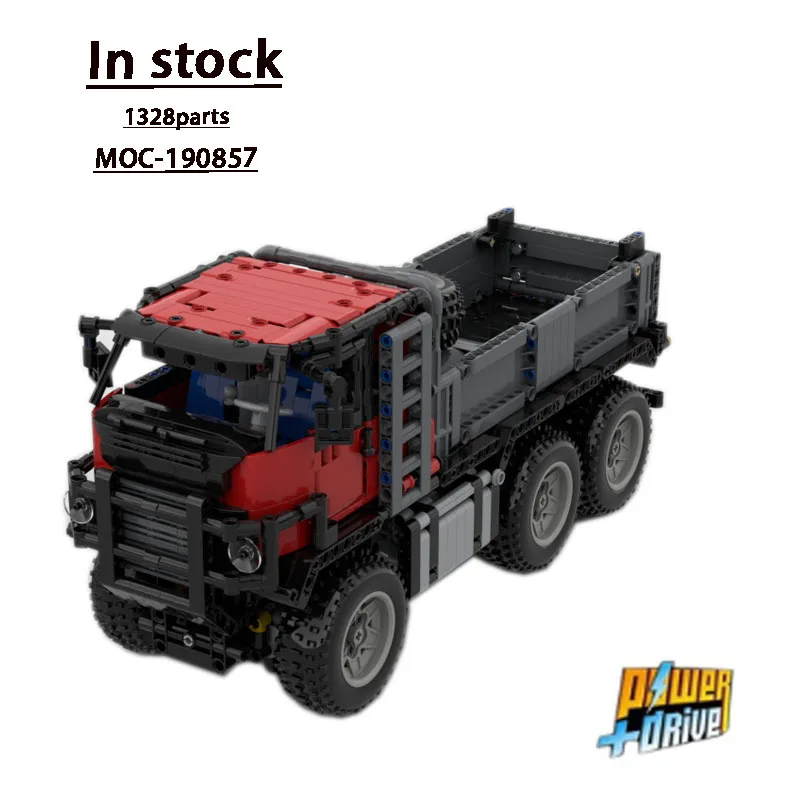 MOC- 190857   Caminhão de transporte de carga elétrico rc 6x6, bloco de construção modelo 1328 peças menino crianças blocos de construção de aniversário brinquedo presente