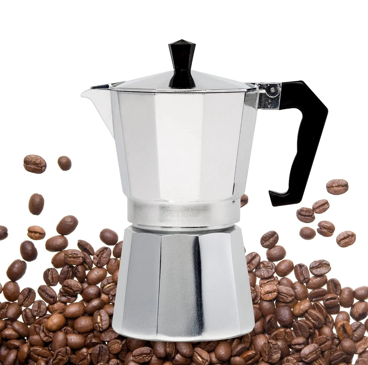 Cafetera y café expreso con estufa clásica, cafetera Moka para elaboración de cafeteras italianas y cubanas, cafeteras, tazas de café expreso 1/2/3/6, plata