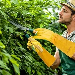 Guantes de jardinería para mujer, podadora de rosas, a prueba de espinas y cortes, codo largo, cuero de vaca duradero, guantes de jardinería para podar
