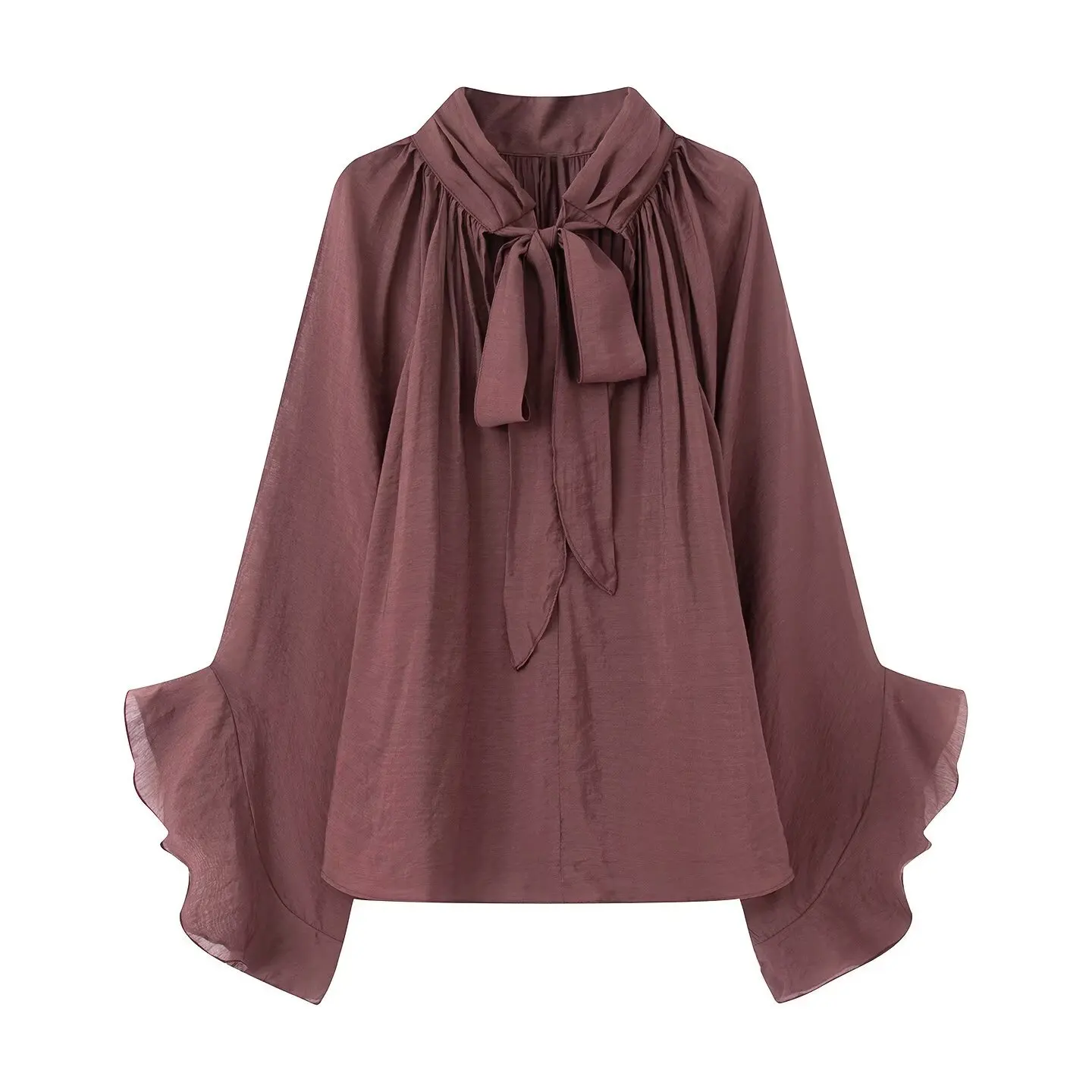 

Ruffle Flare Sleeve Loose Versatile Blouse Autumn New Solid Women Shirt Bow Tied Transparent Tops Lady Fairycore Shirt