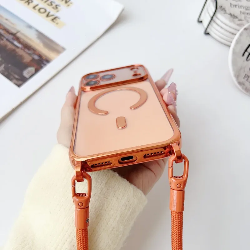 Magnetische Handyhülle mit Trageband für iPhone 17 Pro Max 18 14 13 15 16 Plus, Original Stoßfeste Crossbody-Halsband-Hülle, Weiche Transparente Abdeckung – Detail 7