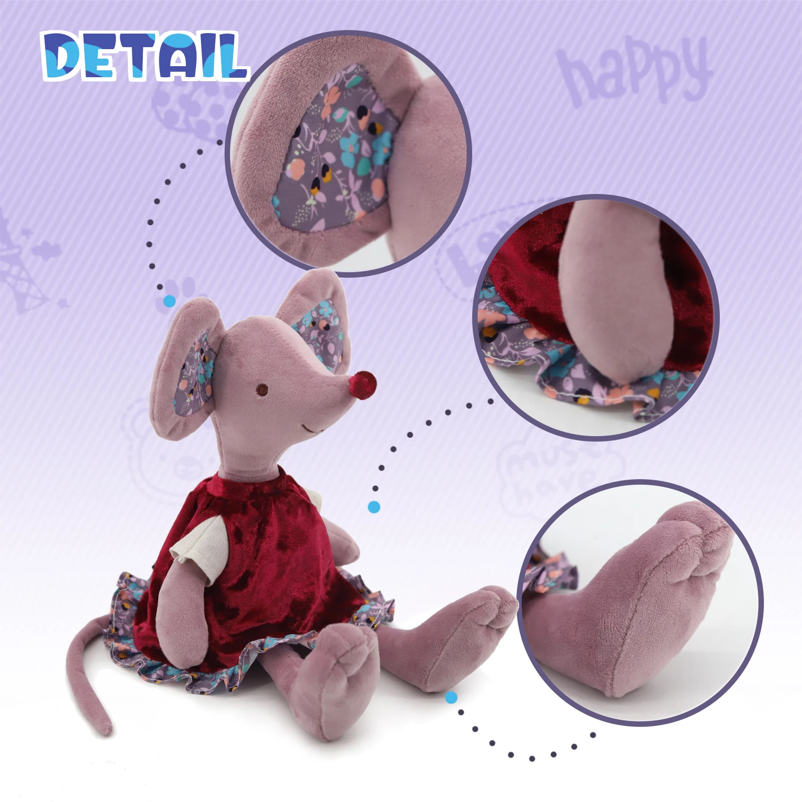 دمى الفأر الحيوانية المحشوة مع تنورة ديكور المنزل لعبة الفأر القطيفة للأطفال زينة غرفة النوم #6