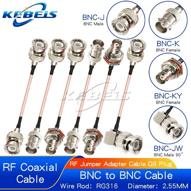 RG316 Cable BNC To BNC Male Female Q9 Plug Jack L Type Connector RF Coaxial Cable Extension Coax Jumper Pigtail Cable 50Ohm