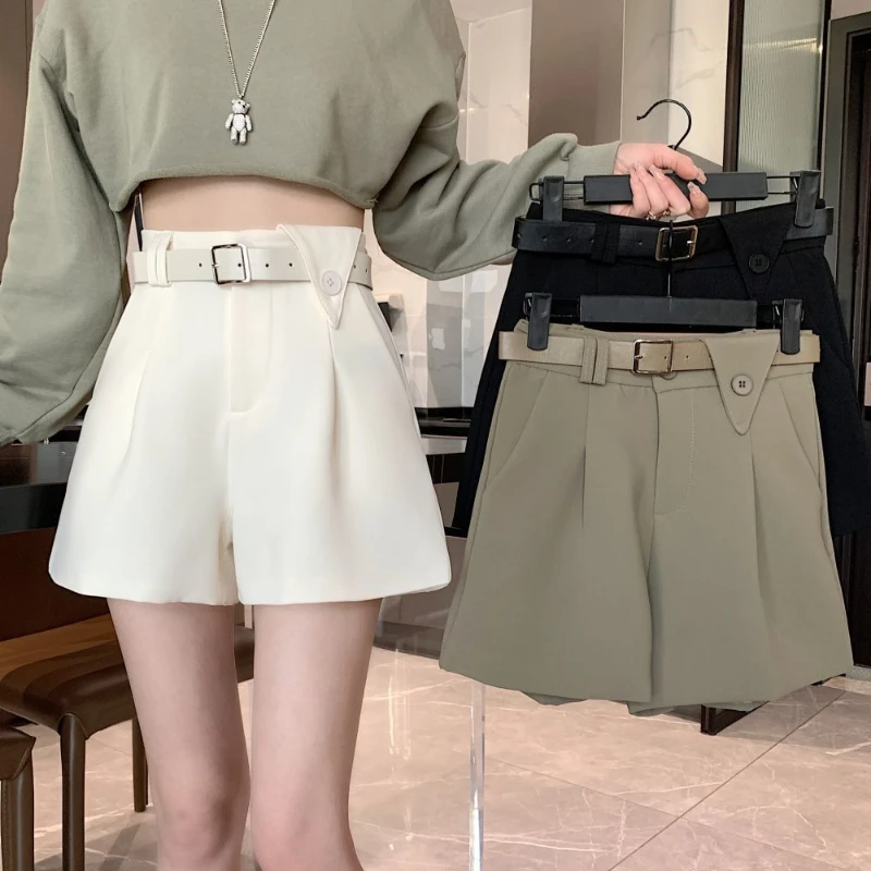 

Ice Silk Wide Legged Women's 2024 Summer Spliced Elastic Waist Pocket Drawstring Printed Fashion Loose Slimming Shorts Q293