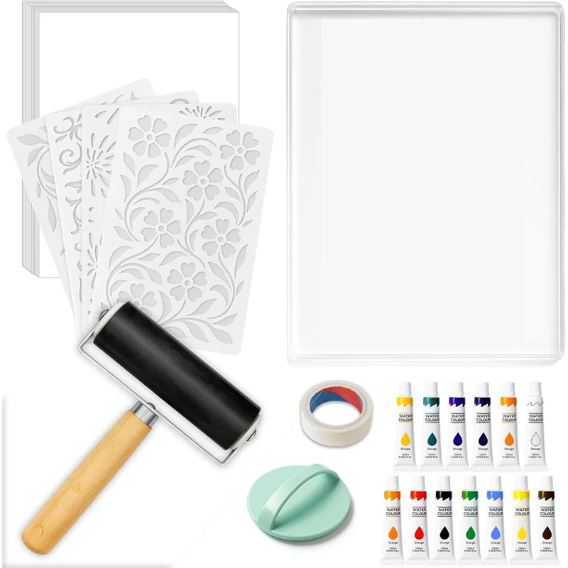 

Gel Printing Plate Kit, With 5" X7" Gel Plate, Brayer, Acrylic Paint, A5 Printmaking Paper, And Essential Tools For Art
