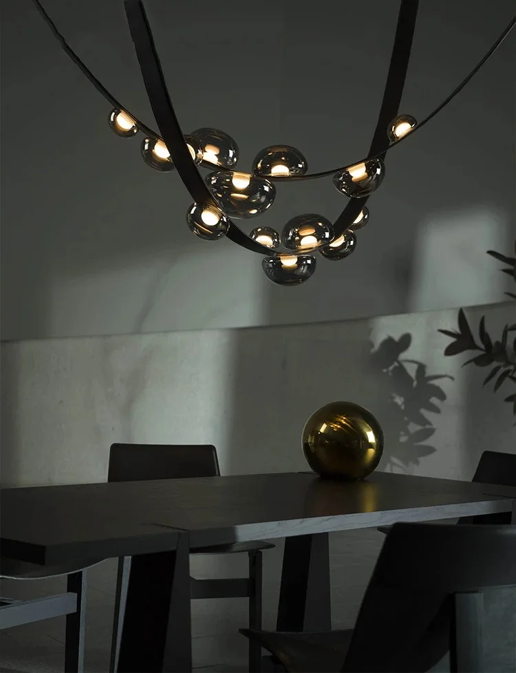Designer Leather Glass LED Ceiling Chandelier For Living Dining Room Minimalist Bar Hotel Exhibition Hall Bedroom Home Decor