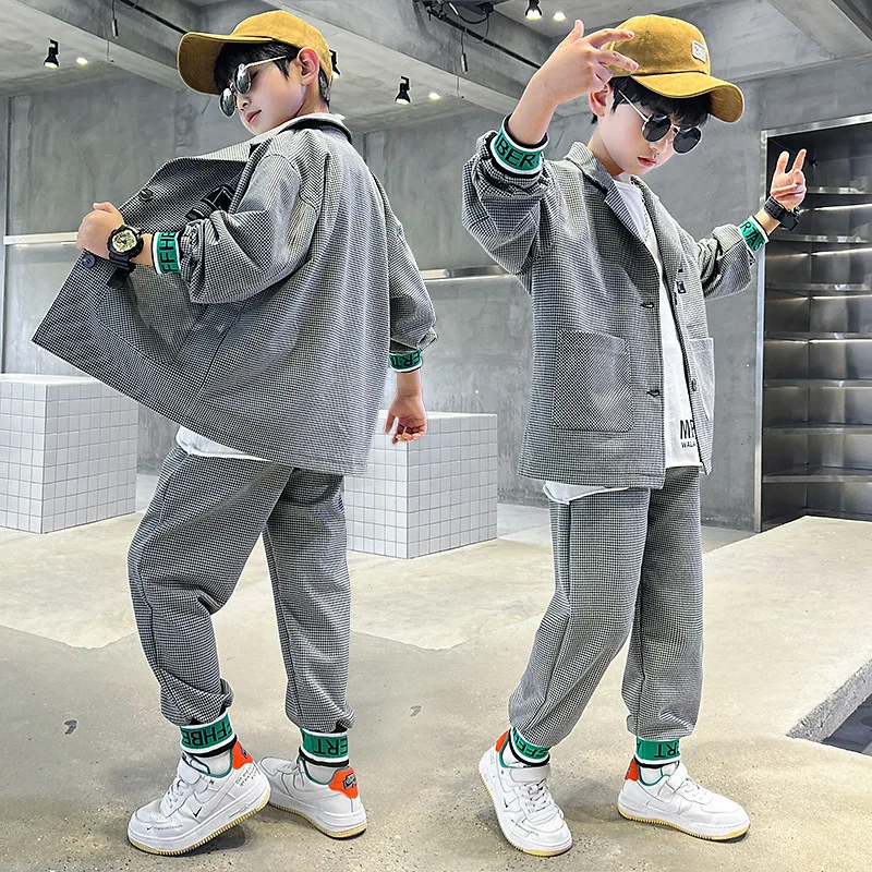 Boys Coat +Pants 2PCS/Set 2023 Vintage Warm Thicken Winter Autumn Suits Sports Outfits Plus Size Children Clothing