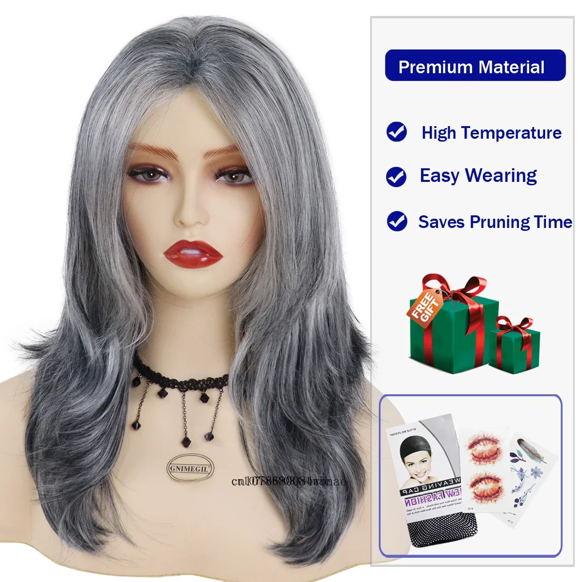 Grey Layered Long Synthetic Wigs with Bangs Silver Gray Wavy for Women Salt and Pepper Natural Looking Daily Use Heat Resistant image 5
