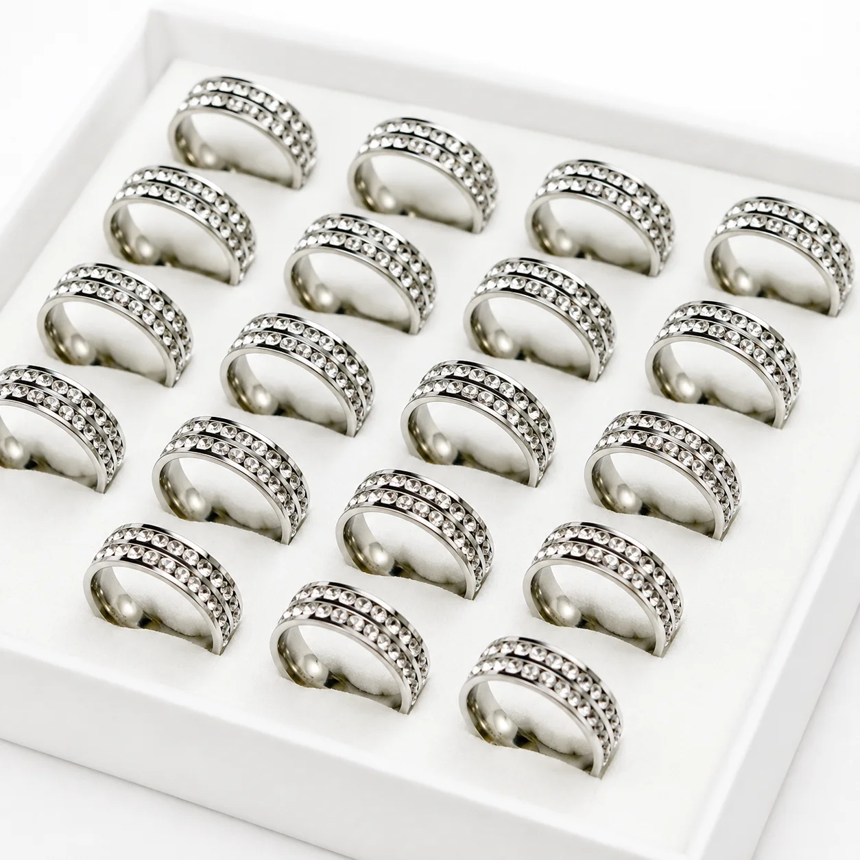 10Pcs Classic Women's Stainless Steel Rings with Cubic Zirconia for Engagement Anniversary Wedding Jewelry Female Accessory P420