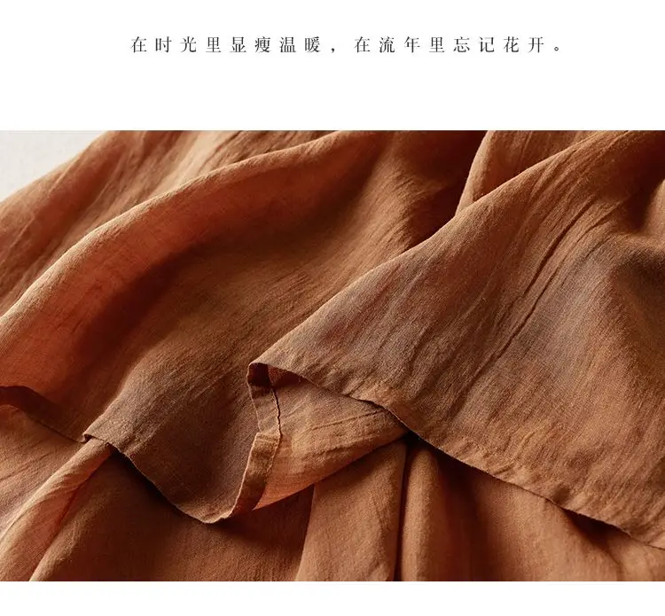 Vestido solto de manga média leve e solto com estampa gradiente de ramie de camada dupla