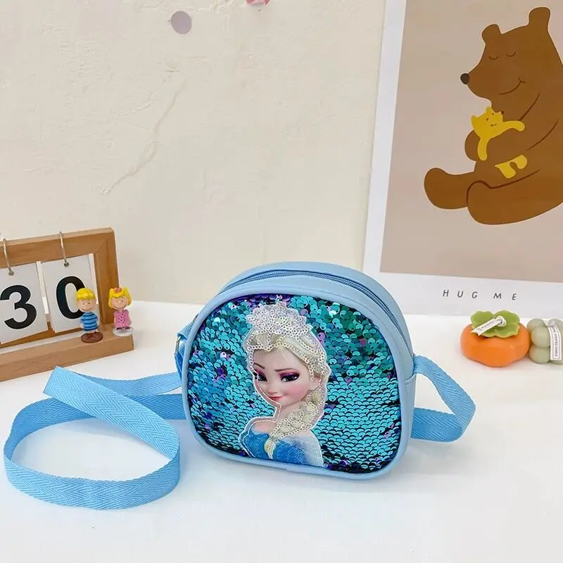 Disney Princess frozen Crossbody B Elsa Sofia Cartoon Shoulder Bag  Girls Fashion Sequins Handbags Kids Backpack