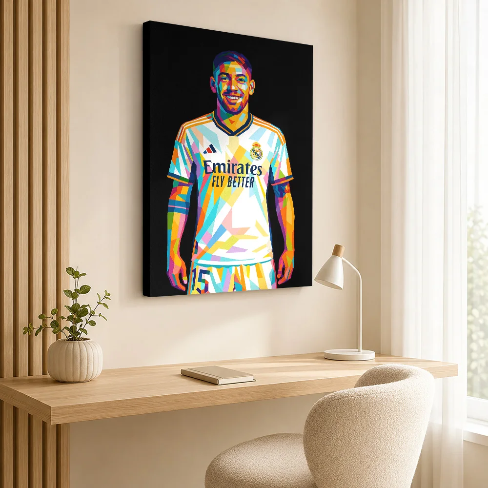 Federico Valverde Portrait Framed Canvas Poster Personalized Photo Geometric Color Blocking Wall Art For Football Fan Lounge
