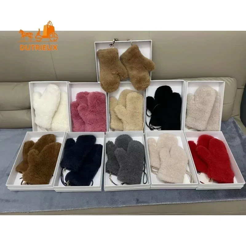 Winter 2024 New Teddy Gloves for Women, Cashmere Wool Real Fur Gloves Hanging Neck Fashion Unisex Plush Warm Gloves for Women