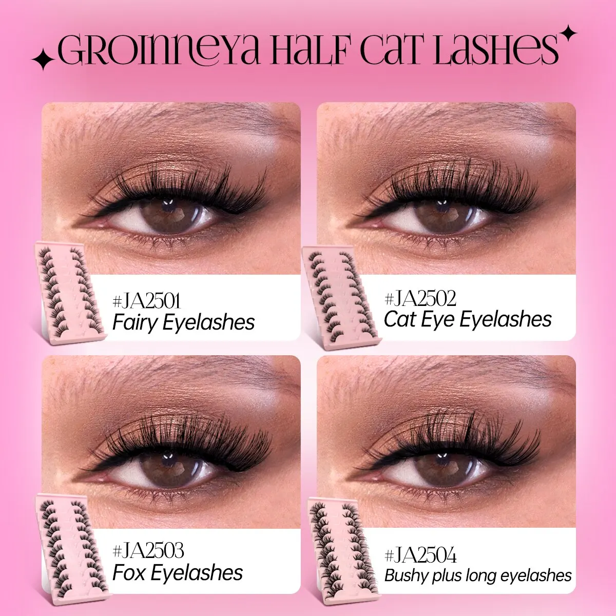 GROINNEYA Half Eey Lashes 10 Pairs New Faux Mink Lashes Natural False Eyelashes Wispy Fluffy Eyelash Extension Makeup