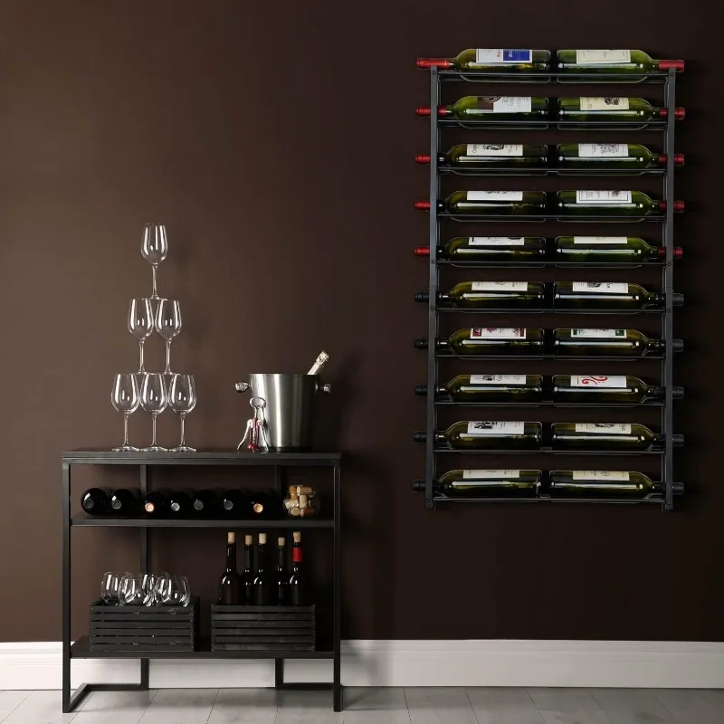 Wall Mounted Wine Rack: Wall Mounted Wine Rack for 20 Bottle Display - Black Metal Wine Storage Organizer, 3.4 Feet