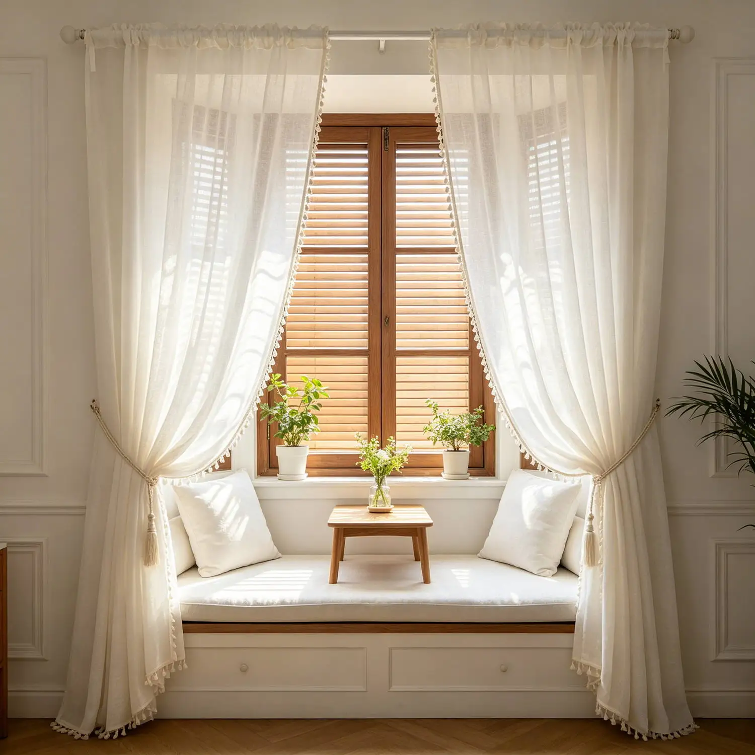 Rustic Faux Linen Textured Curtains with Tassel Trim, for Living Room, Bedroom, Boho Home Decor, Rod Pocket Curtains
