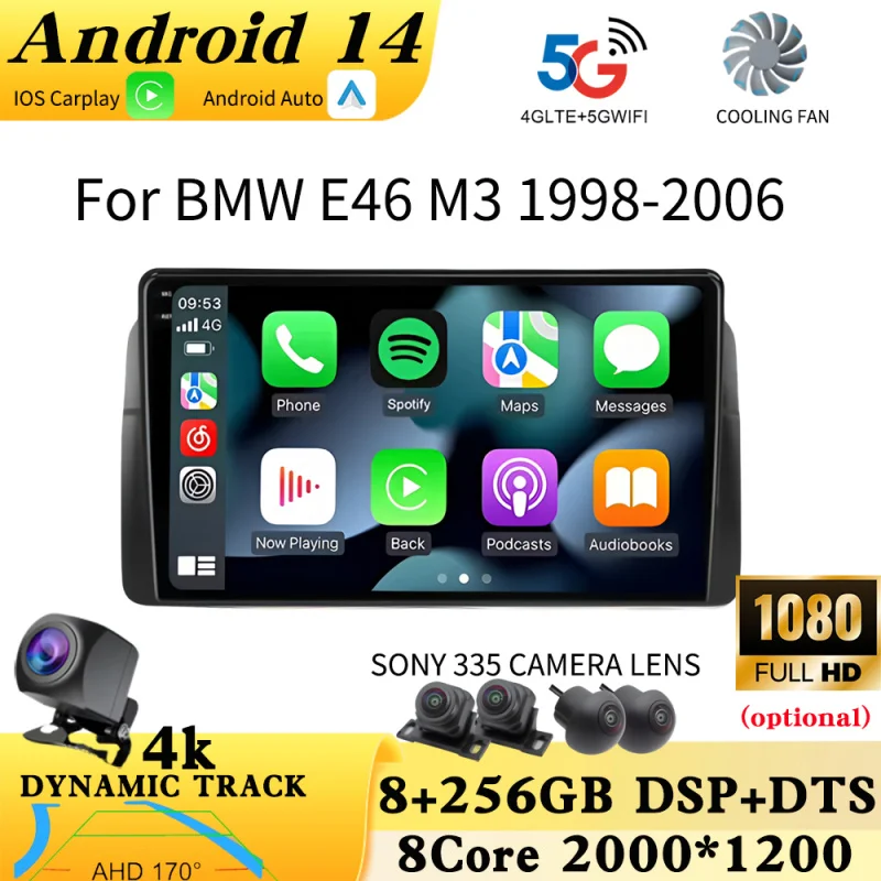 Multimedia For BMW E46 M3 318/320/325/330/335 1998-2006 Car Radio Android OS Video Player carplay Auto GPS Navigation NO 2 Din