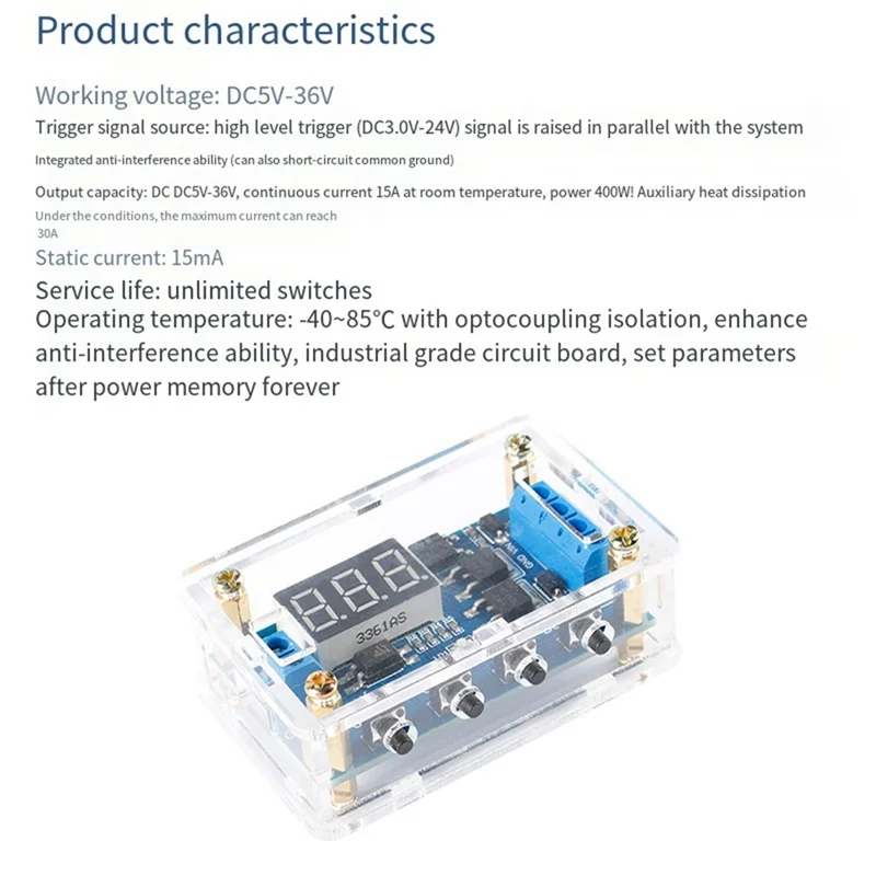 ABDE-J04 Реле задержки таймера DC 5 В 12 В 24 В Вкл. Выкл. Модуль таймера Триггерный цикл Двойная плата управления задержкой MOS с цифровой трубкой
