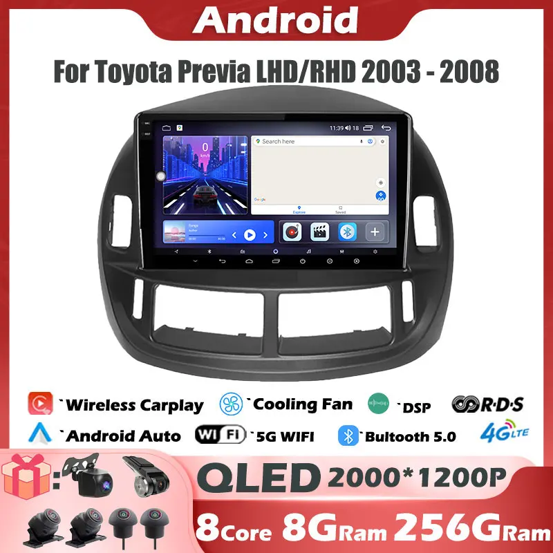 

10-дюймовый IPS/QLED Android автомобильная стереосистема для Toyota Previa LHD/RHD 2003-2008 GPS мультимедийный видеоплеер Carplay авторадио