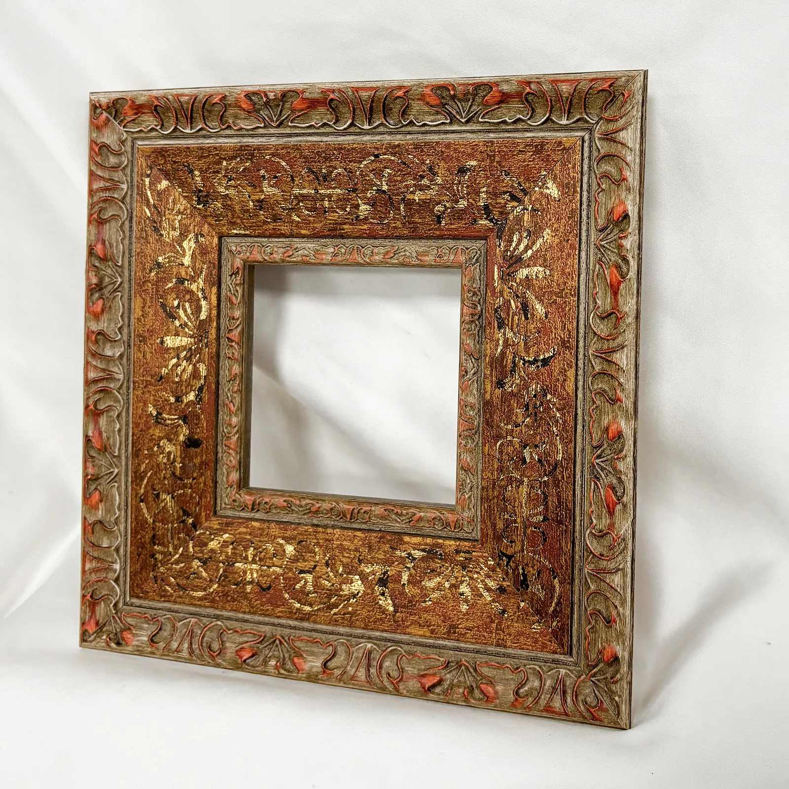 7cm Vintage Rustic Burnt Orange Gold Ornate Solid Wood Frame | Antique Scroll Carved Gallery Frame for Stretched Oil Paintings
