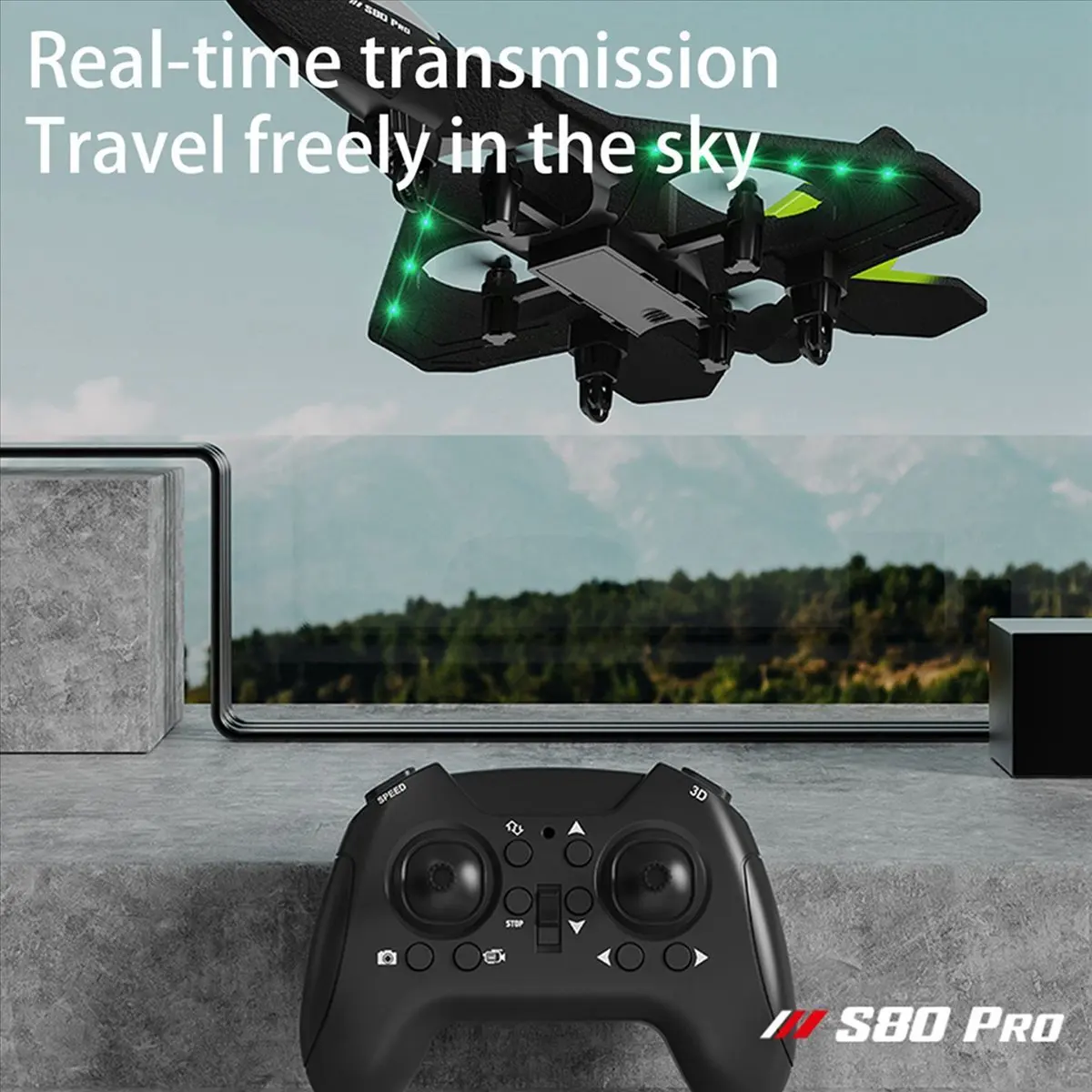 AABFK Remote Control Drone Upgrade Foam Fixed Wing Aircraft with Light Set Height Model Children'S Toy - Green