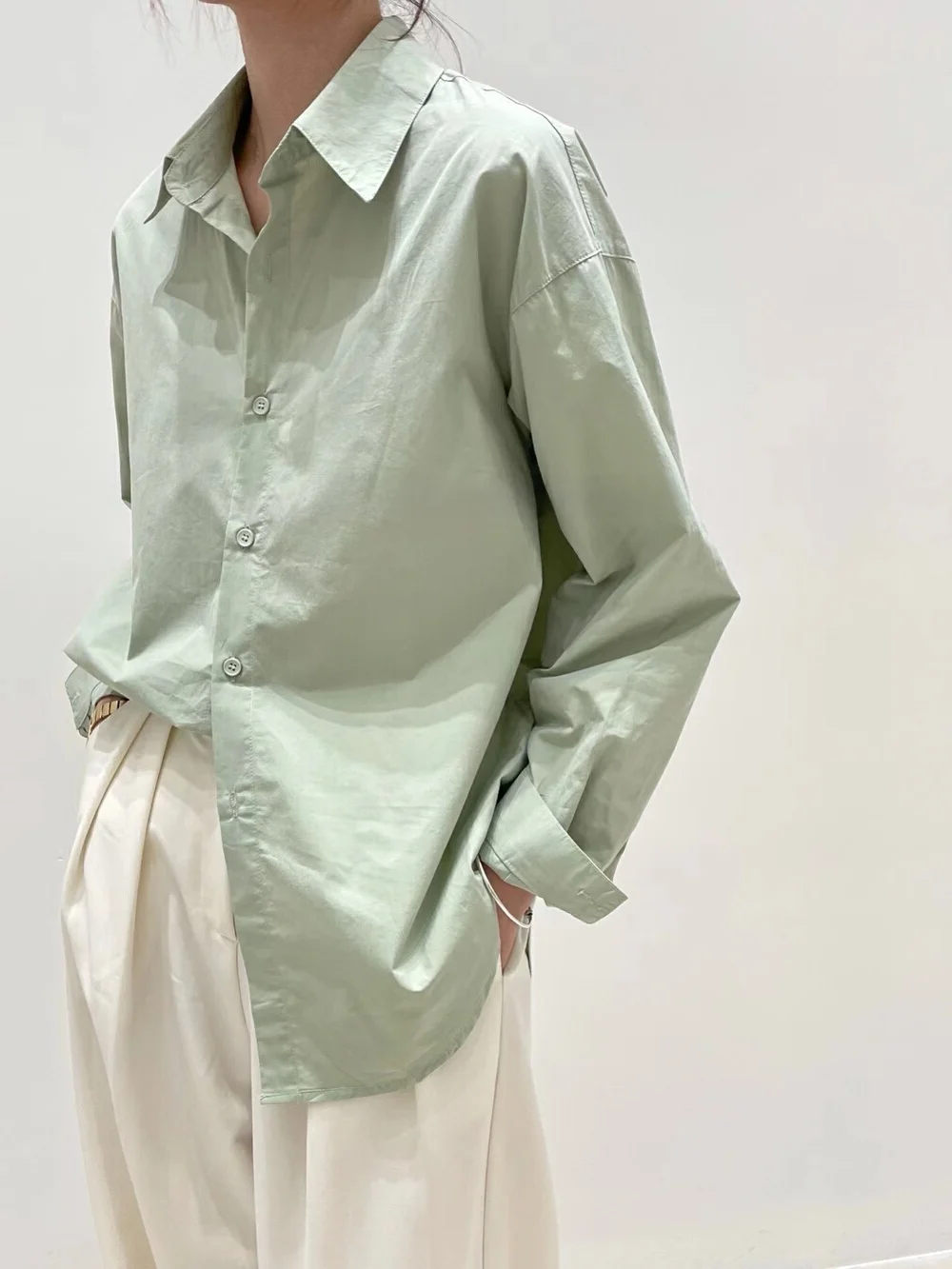 Top in Cotone da Donna, Ampio e Versatile, Semplice e Alla Moda, con Colletto Francese e Maniche Lunghe