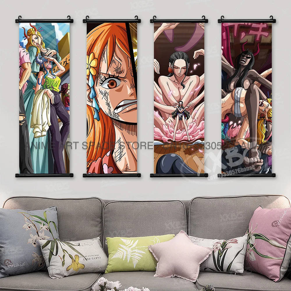 

ONE PIECE Hanging Paintings Monkey D.Luffy Anime Posters Vinsmoke Sanji Scrolls Picture Nami Wall Art Nico Robin Home Decor Gift