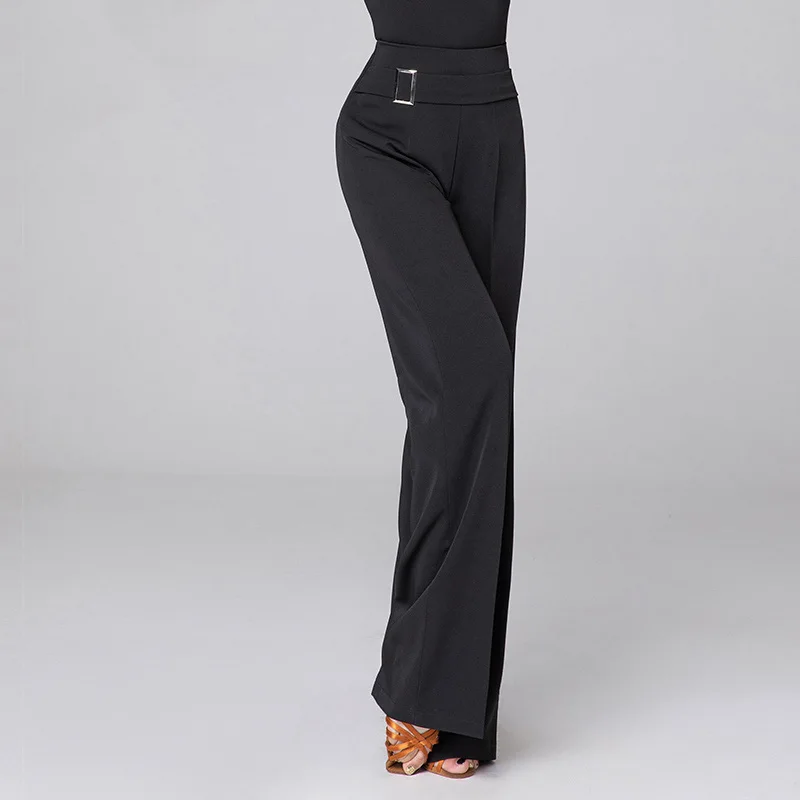 2025 pantalones de pierna recta de cintura alta para mujer, trajes de baile latino, pantalones de baile modernos de salón, ropa de práctica de baile de Tango DQL11669
