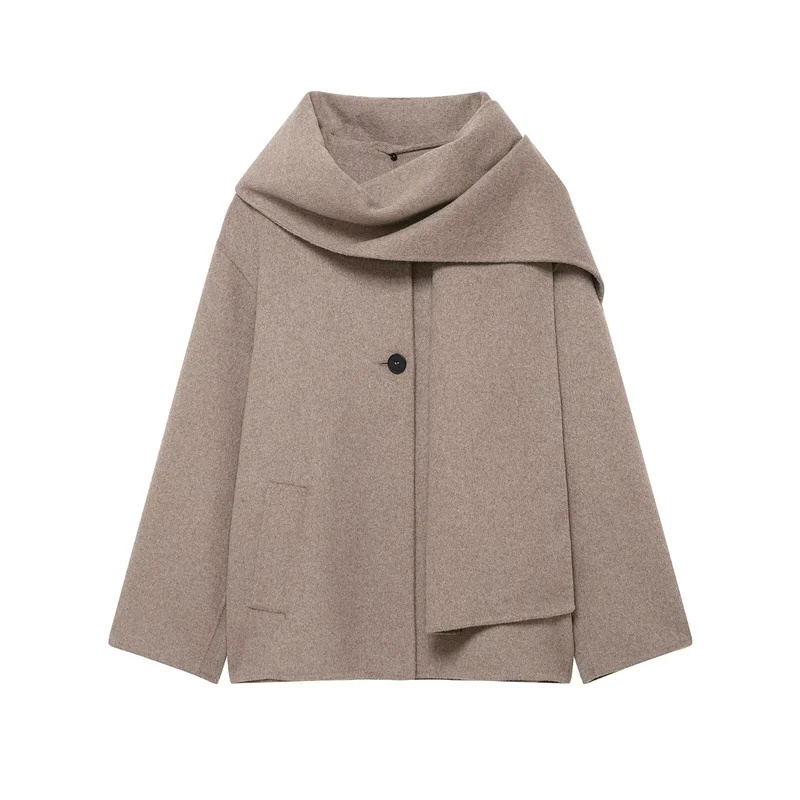 الخريف الشتاء المرأة وشاح غير رسمي طوق معاطف موضة جيوب واحدة الصدر ملابس خارجية فضفاضة التنقل سترة الشارع #3