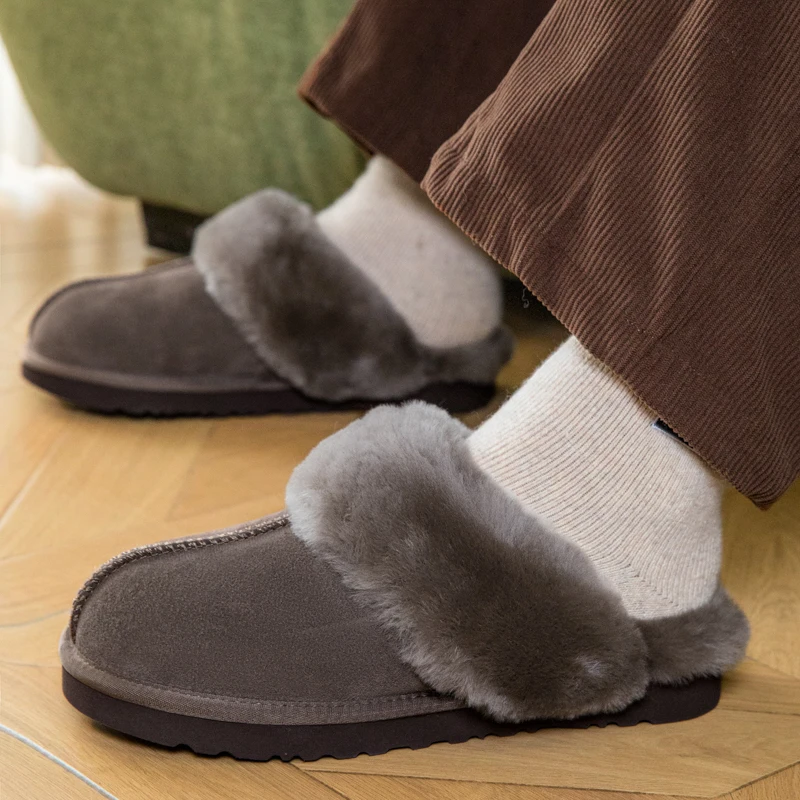 Fleece Lined Mules Plush Half Slippers Winter Home Open-back Cotton Casual Shoes Indoor Backless Loafers Man Slip On Slides