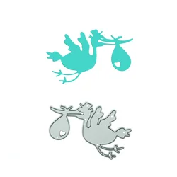 Metal Die Cut Cartoon Bird Stork Deliver Baby Pattern Cutting Stencil Baby Shower Congratulation Invitation Card Making Cutter