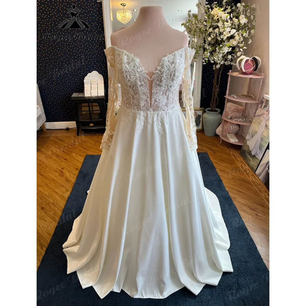 Robe de Mariée Personnalisée en Crêpe et Dentelle pour Femme, Vêtement Éducatif, Col en V, Dos aux, Grande Taille, 2025