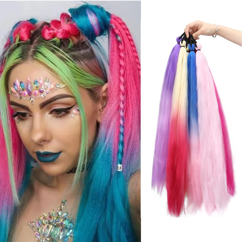 

1PC Synthetic Colorful Ponytail With Rubber Band 26Inch Boxing DIY Braided Ponytail Hair Extensions For Women Daily Use