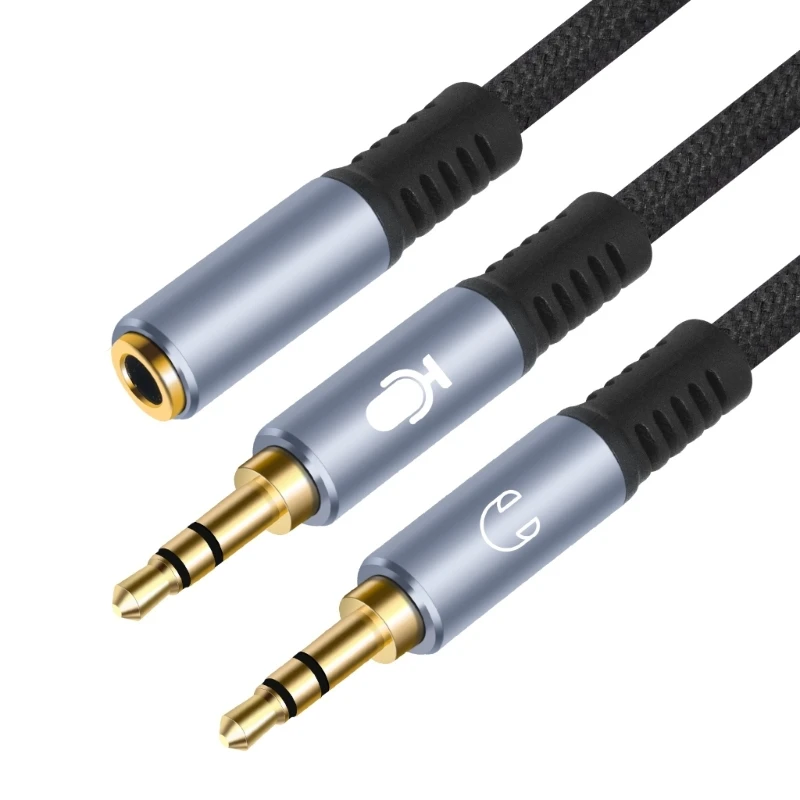 Q6PA Sound and Microphones Splitter Adapter Cable, 3.5Mm Female to Double Male Headsets Converters for Laptop Meetings and