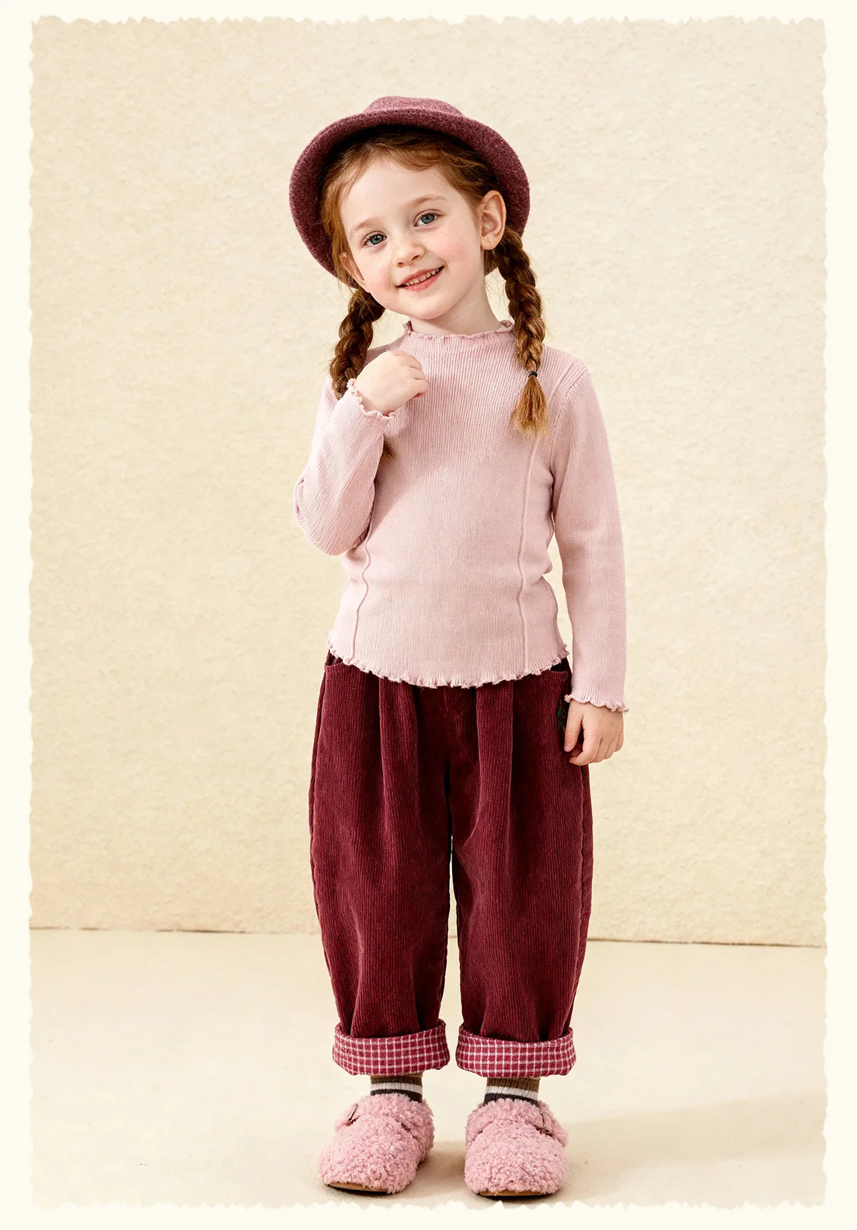 Amila Kids 2026 Winter Mädchen Strickshirt Top Grau Rosa Reisrot Schwarz Rüschen Halbhoher Kragen Weich Nicht hautverletzend – Detail 16