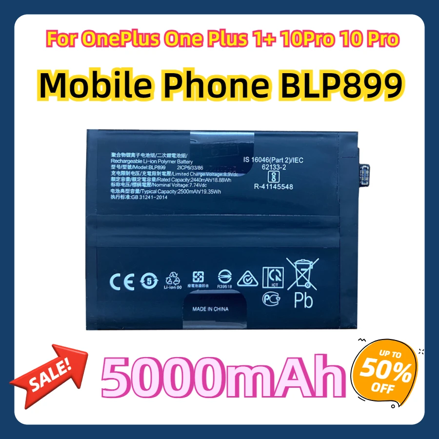 

For OnePlus One Plus 1+ 10Pro 10 Pro Mobile Phone 5000mAh BLP899 High Quality Battery