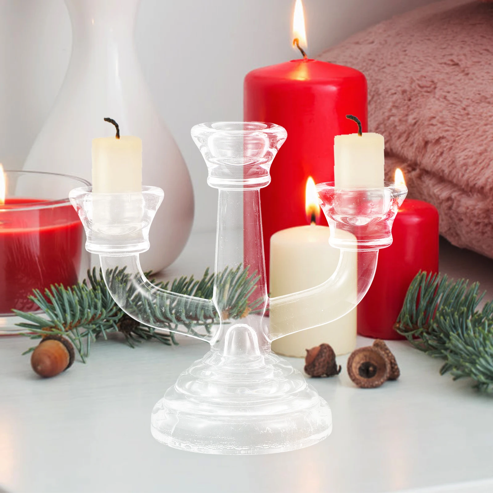 

3 Holder Glass Candelabra Modern Style Clear Candlestick Romantic Home Lighting Thanksgiving Christmas Party Decor