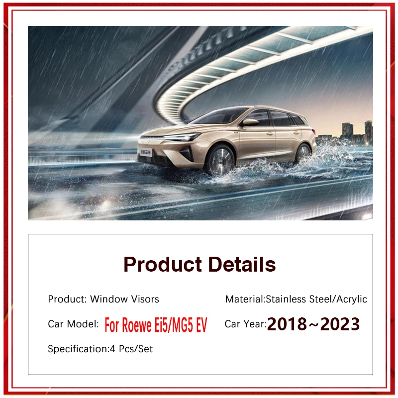 Window Visor For Roewe Ei5 MG5 EV MG EP 2018~2023 Electric Estate Car Rain Window Sun Rain Visor Deflectors Set Auto Accessories