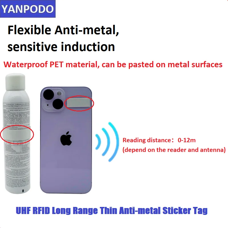 Yanpodo 방수 유연한 초박형 RFID 금속 태그 접착 스티커, 안티 메탈 RFID UHF 태그 M730/U8 칩, 860-960MHz EPC Gen2