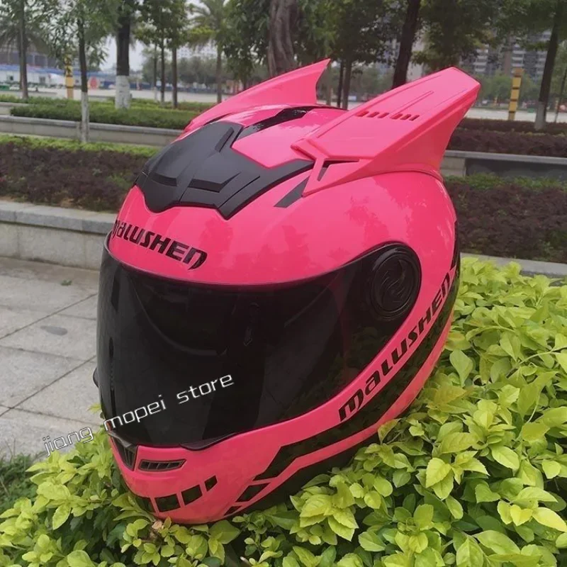 

Personality Horns Cross-country Electric Motorcycle Helmet Four Seasons Pink Locomotive Safety Hat Domineering Top Grade