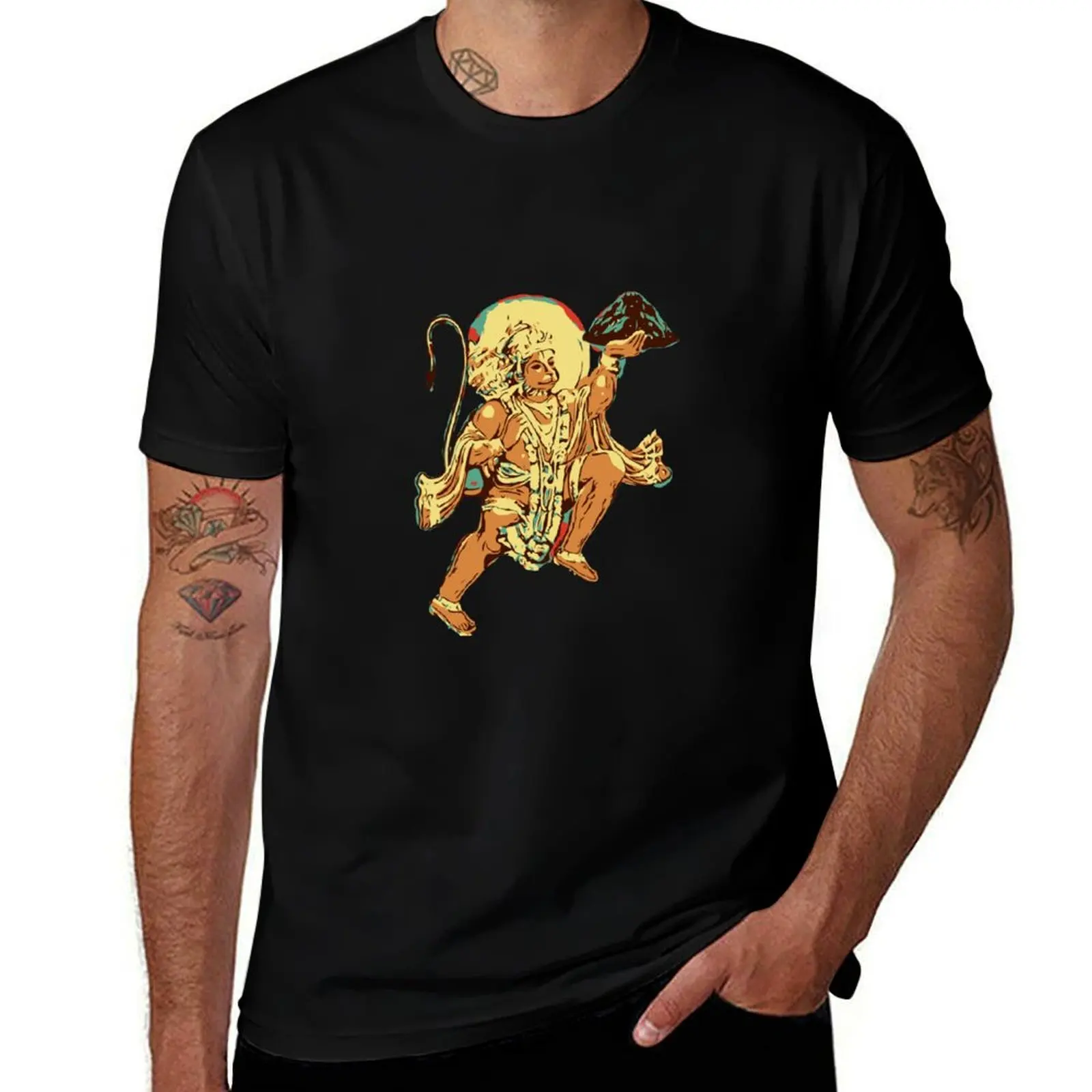 Hanuman Carrying Mountain T-Shirt Athletic Fit Sports Short Sleeve Top T-Shirt