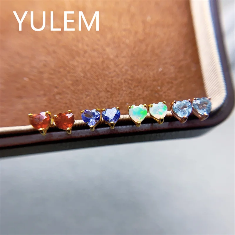 

YULEM 5x5mm Natural Tanzanite Opal Garnet Heart Design with Silver 925 for Women Daiy Wear