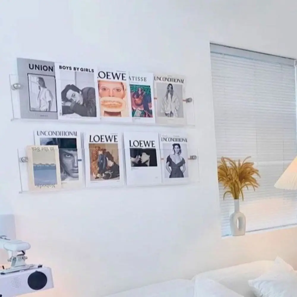 Acrylic Magazine Rack Wall Mount Literature Organizer Floating Bookshelves Italian Brochure Holder Pamphlet Stand Newspapers