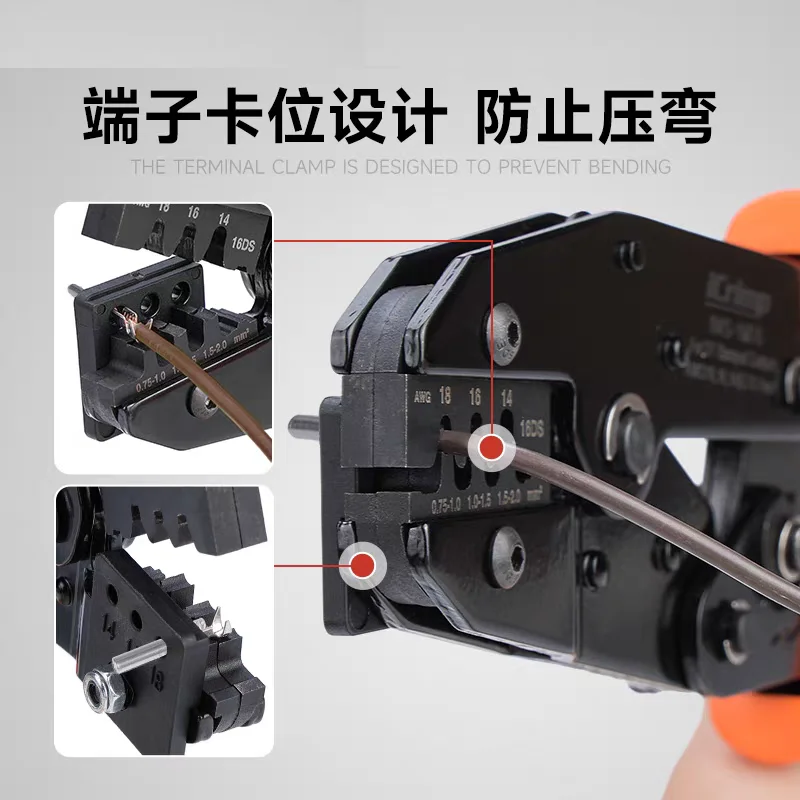 Terminal crimping pliers with positioning and labor-saving tools, size 16-12 pliers DTT-16-00 DTT-20-00