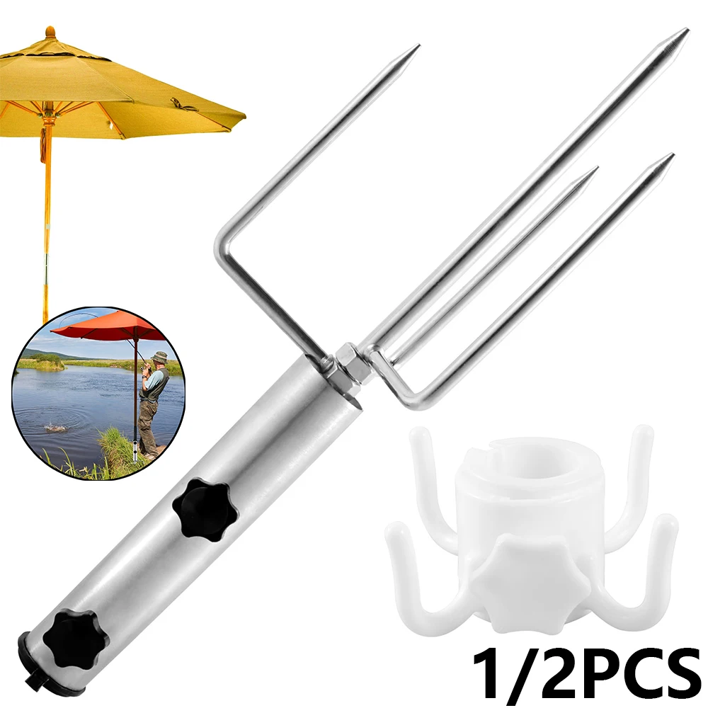 1/2Pcs Outdoor Fishing Beach Umbrella Anchor Iron Heavy Duty Umbrella Stand Anchor with Hooks Durable Umbrella Stake for Fishing