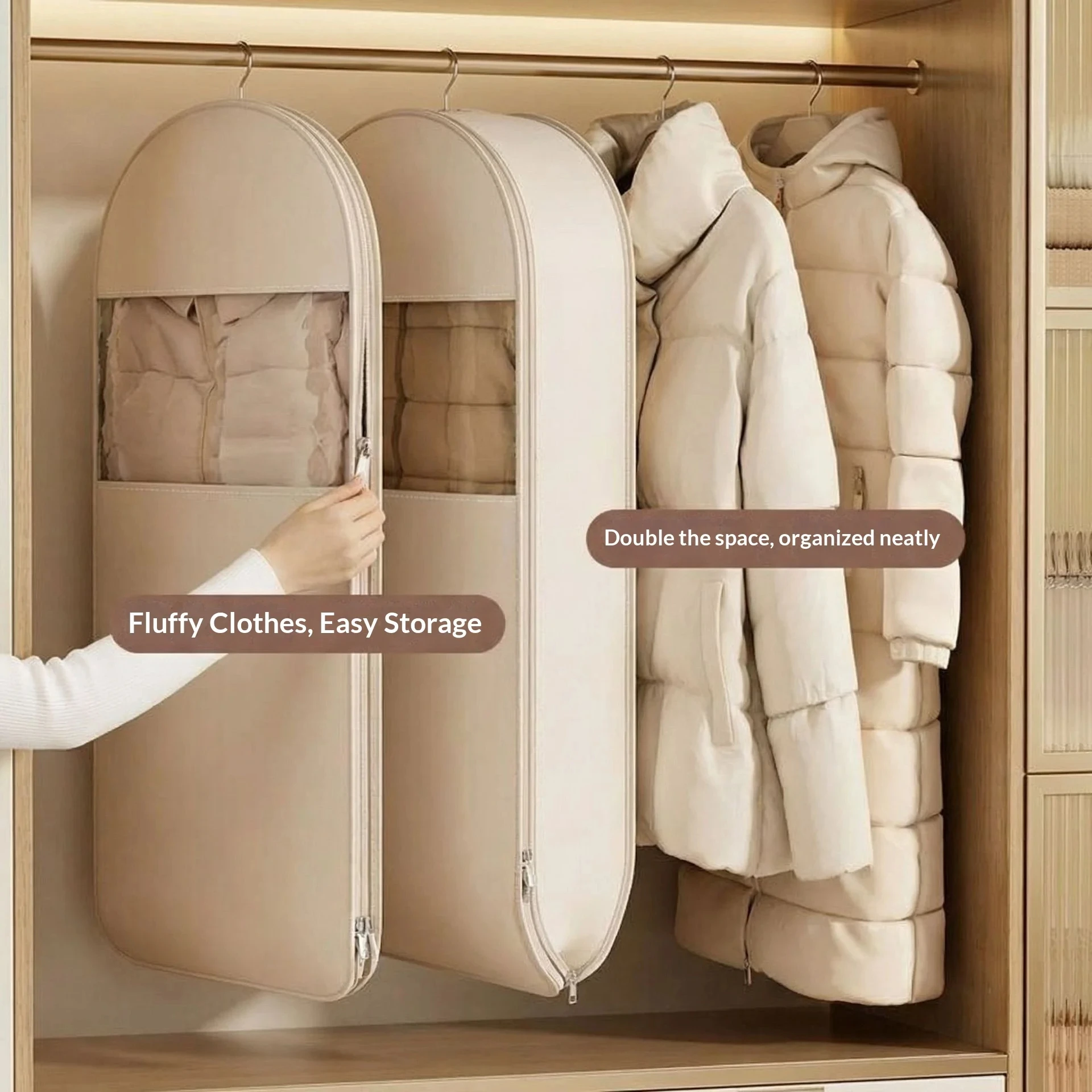 S/M/L down Jacket Compression Bag Dust Cover Household Visible Clothes Storage Hanging Organizer for Wardrobe