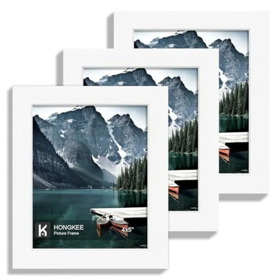 4x5 Picture Frame - Made of Real Glass and Wooden Frame, 4 by 5 small Photo for Wall or Tabletop Display, 3 Pack