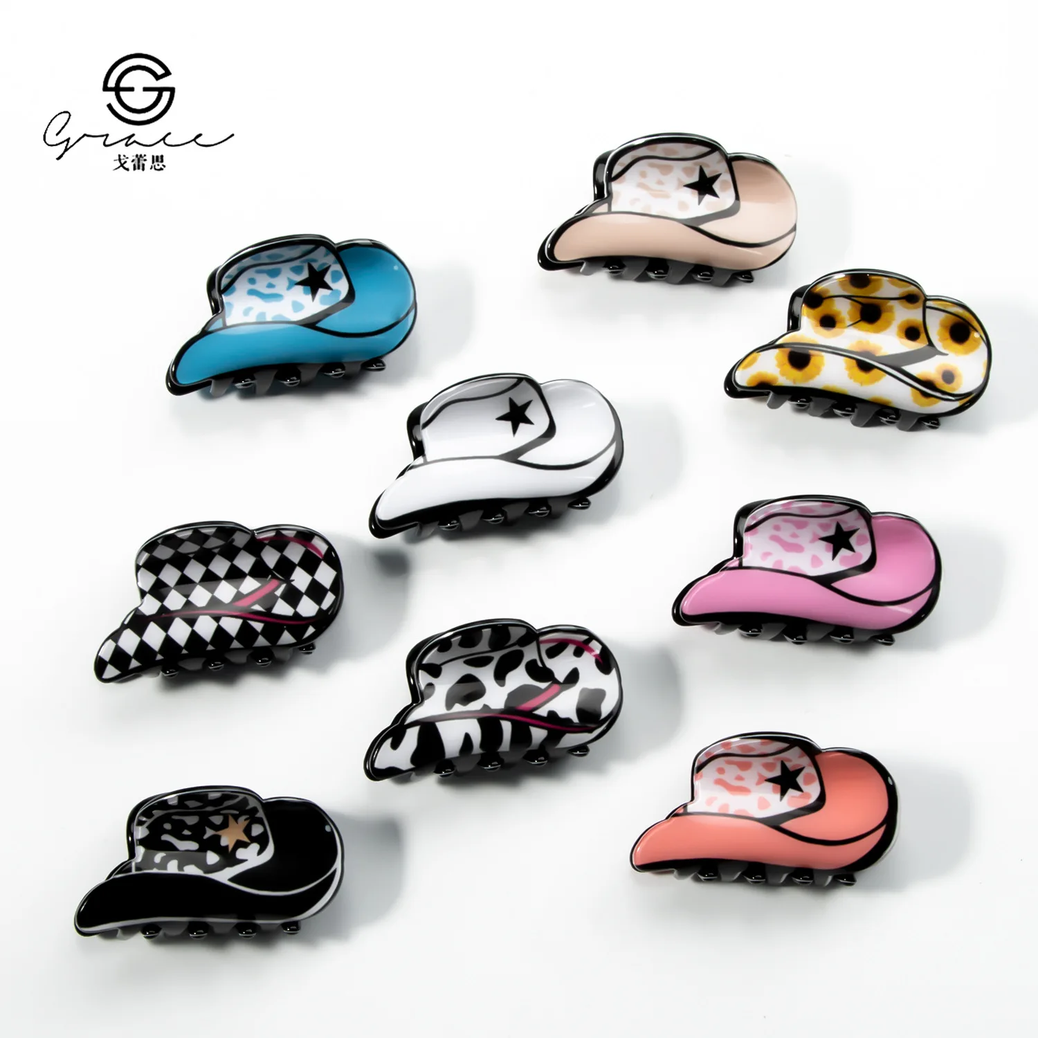 أغسطس وصول جديد! عباد الشمس البقرة الديكور متقلب نمط مشبك شعر صغير كليب مع مظهر PVC، نمط الرسوم المتحركة