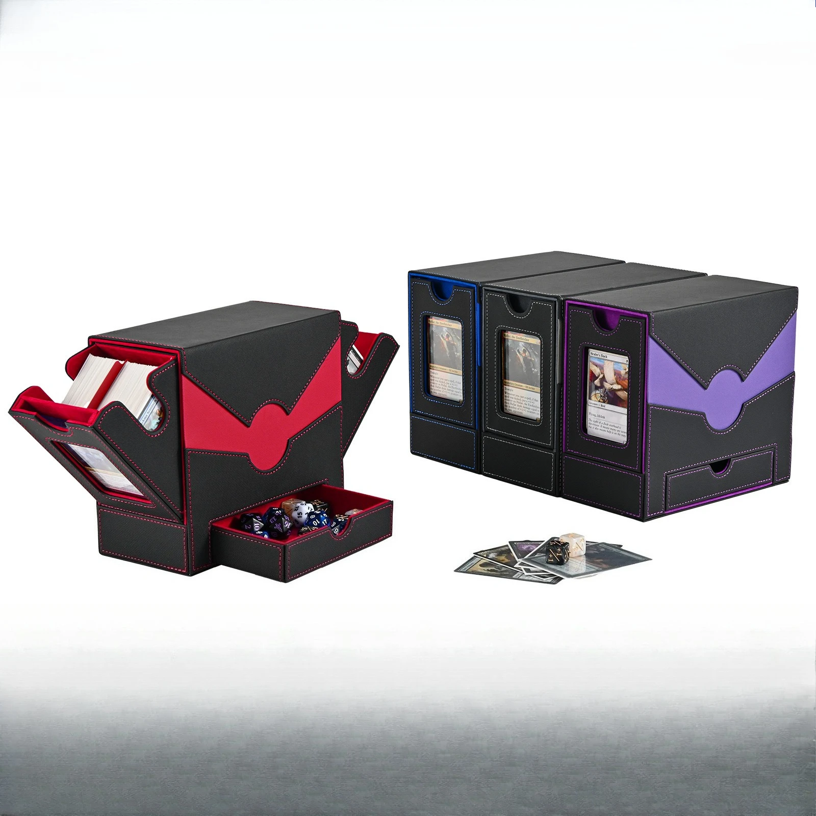 Slant Opening PU Leather Card Box Dual Window With Dice Tray MTG Trading Card Storage Deck Box