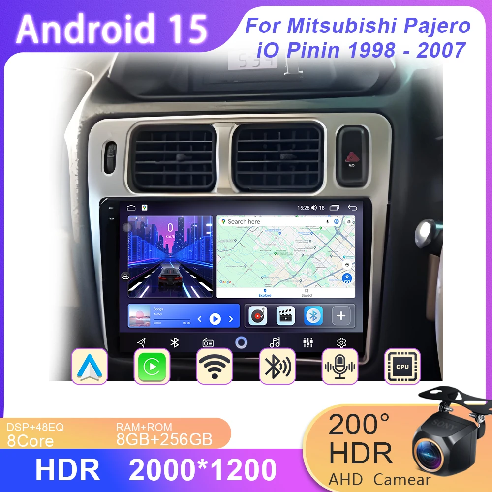 9-дюймовый Android 15 WIFI GPS-экран для Mitsubishi Pajero iO Pinin 1998-2007 Carplay Автомобильный мультимедийный радиоприемник Видеоплеер 4G DVD